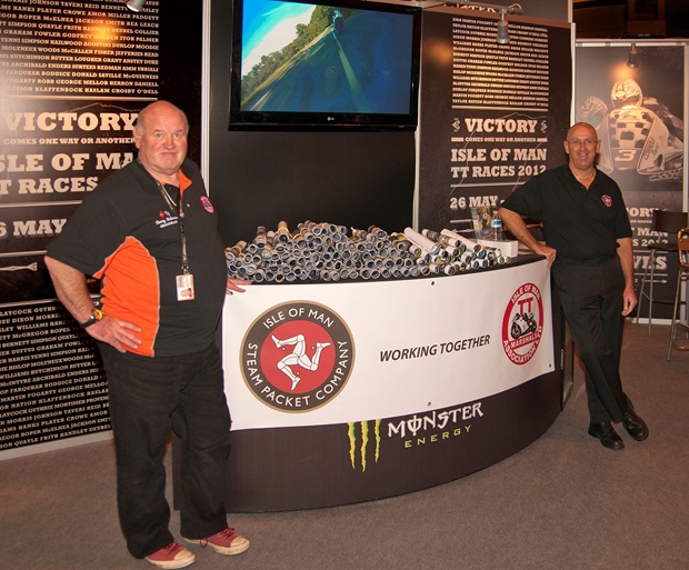 Steam Packet Company Sales Development Manager Brian Convery (right) and Isle of Man TT Marshals’ Association Chairman Terry Holmes at the Birmingham NEC’s Motorcycle Live Show